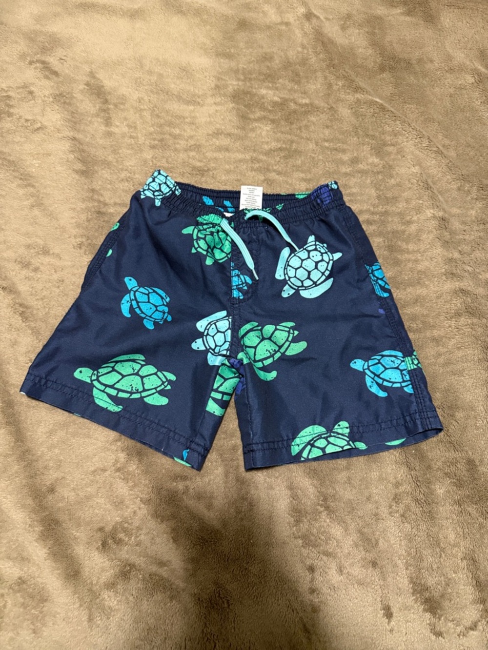 Gymboree Navy Swim Trunks with Teal & Aqua Turtle Print
